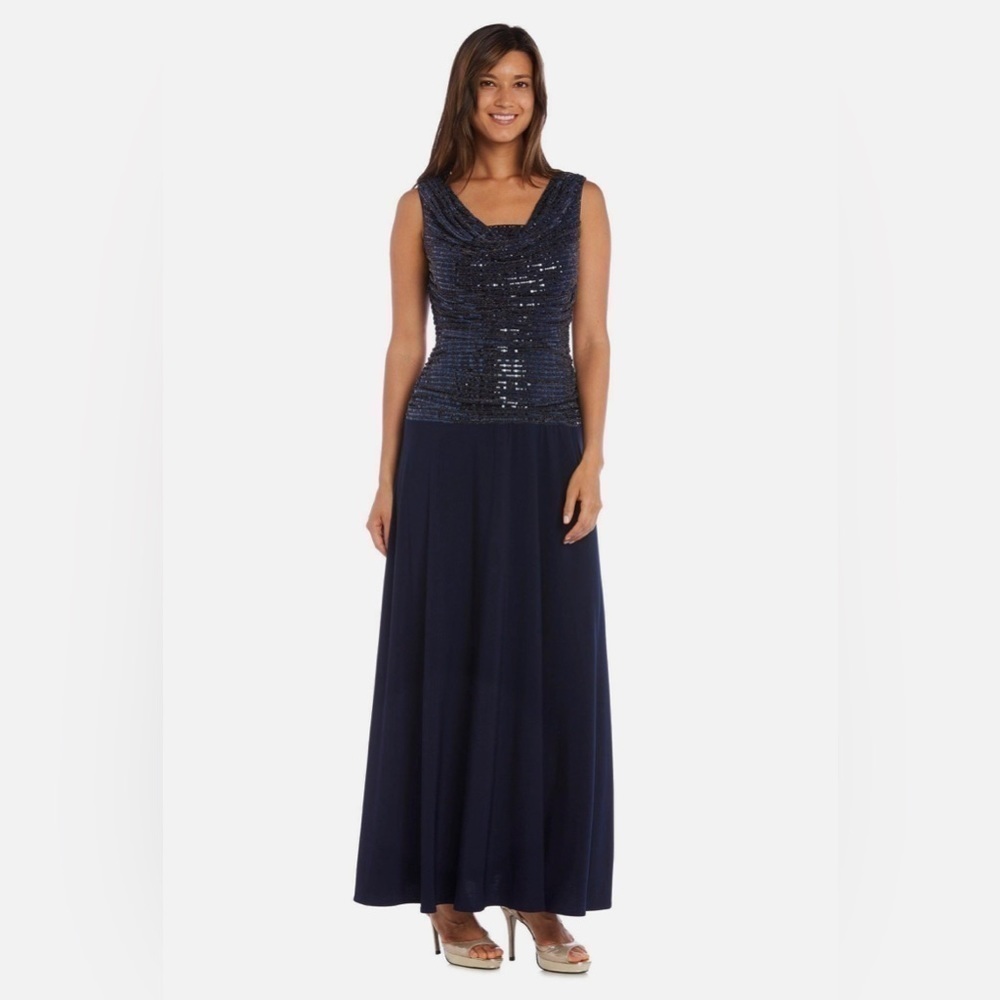 NWT R&M Richards Size 4P Navy/Silver Dress